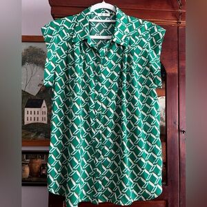 Ladies Pleione green geometric print sleeveless top LG
